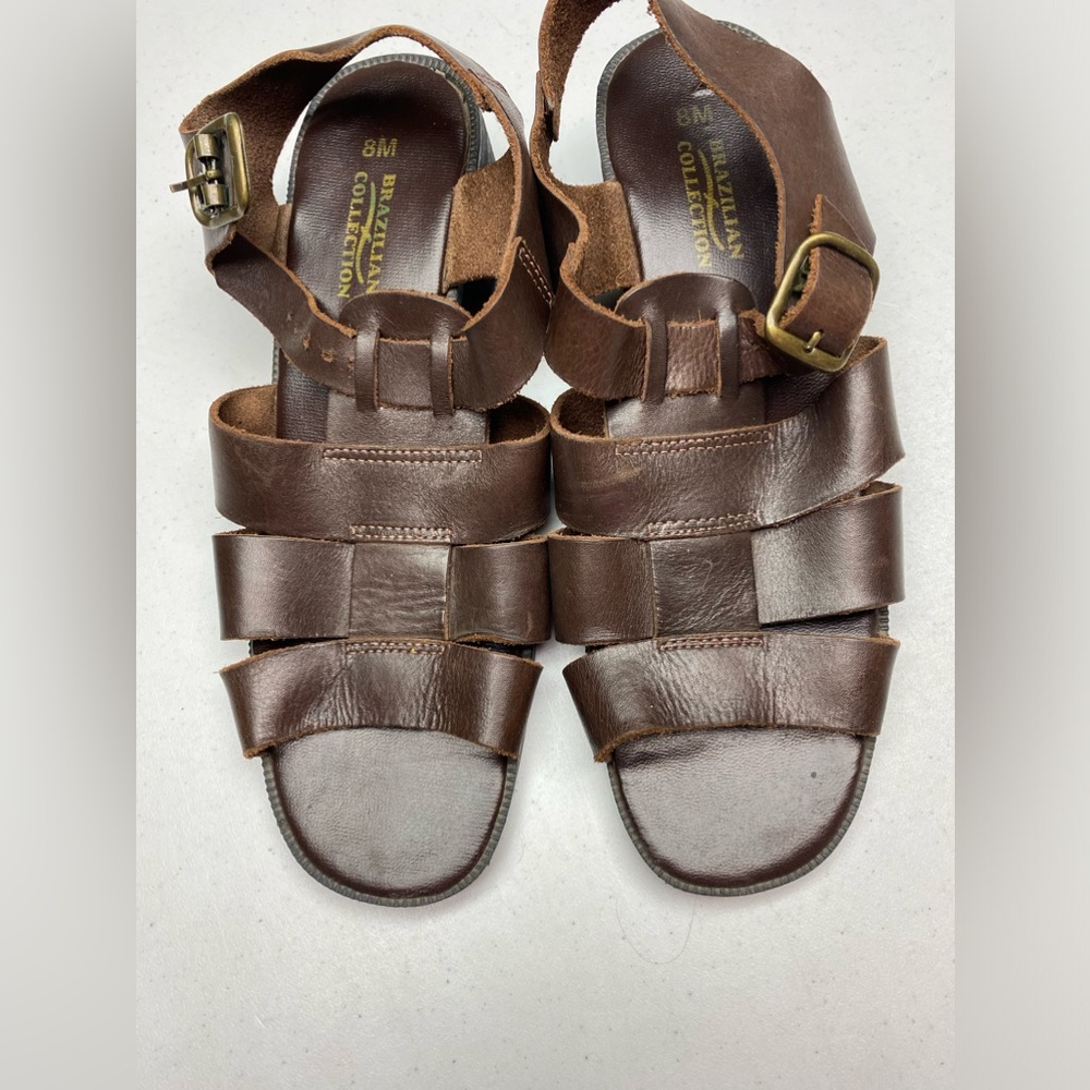 Brazilian Collection DK BRN Leather Heeled Open Toe Sandals, 8M Spring S…